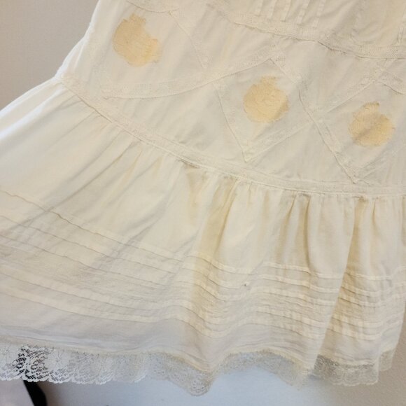 Vtg 90s Baby Doll Mini Tank Dress Lace Pleats Embroidered Women P/S Y2K Wimsy - Picture 7 of 13
